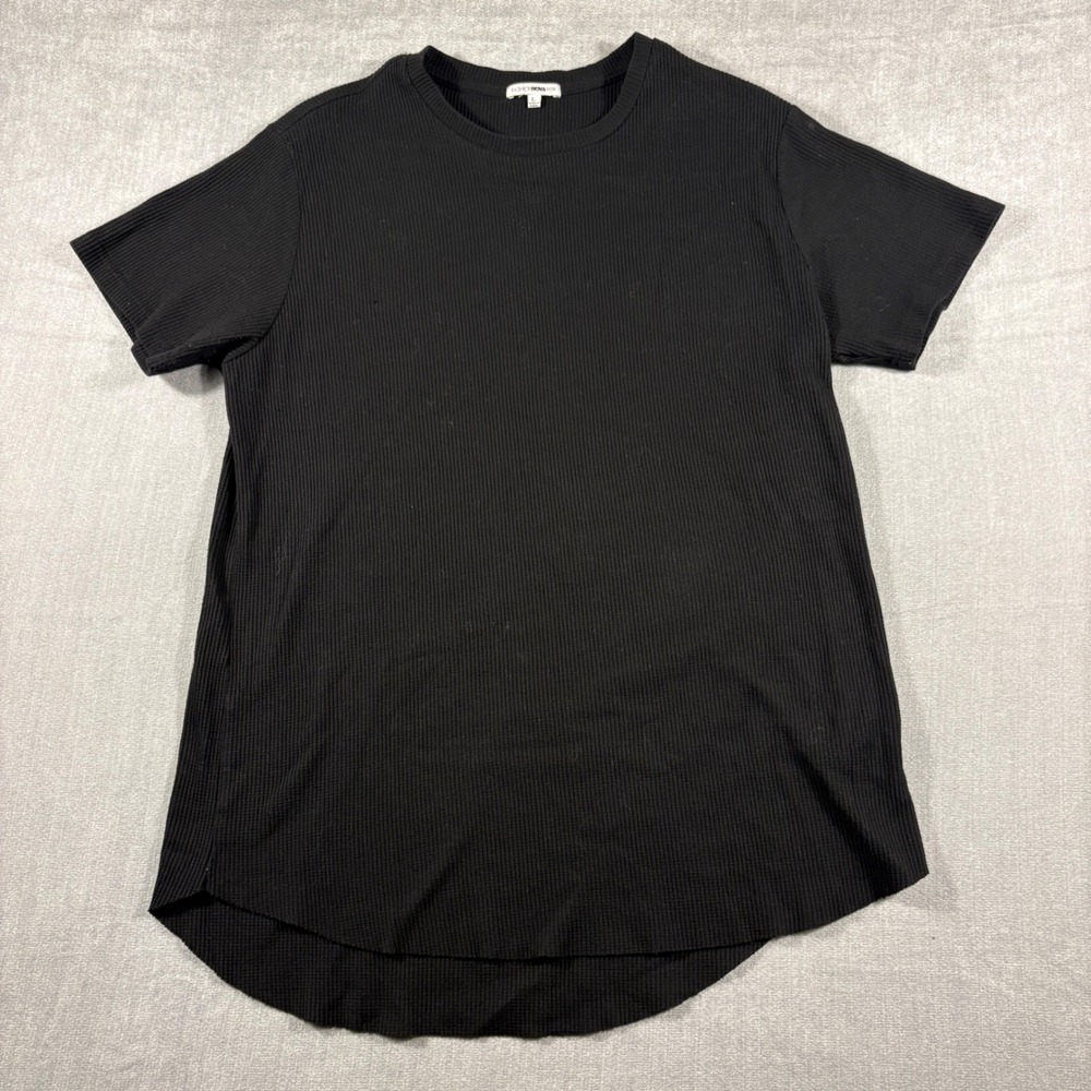 Fashion Nova Men Black Waffle Knit Curved Hem Short Sleeve T-Shirt Large